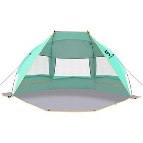 Beach Tent 3 Person Sun Shelter UPF 50+ with Extended Waterproof Pe Floor & 3 Mesh Roll Up Windows Fits, Portable Beach Shade Easy Setup for Outdoor Camping, Indoor, Fishing, Yard. (Green)