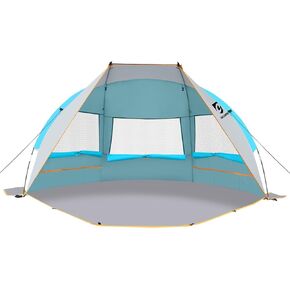 Beach Tent 3 Person Sun Shelter UPF 50+ with Extended Waterproof Pe Floor & 3 Mesh Roll Up Windows Fits, Portable Beach Shade Easy Setup for Outdoor Camping, Indoor, Fishing, Yard. (Green)