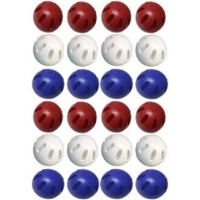 مجموعة كرات WIFFLE® مكونة من 24 كرة تتضمن مجموعة من 8 كرات زرقاء، ومجموعة من 8 كرات حمراء، ومجموعة من 8 كرات بيضاء. اللعبة الرسمية للاستخدام الخارجي في الولايات المتحدة الأمريكية، تتضمن الآن سوار معصم إضافي!