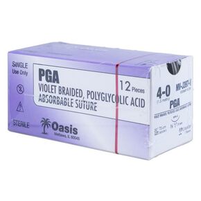 Oasis PGA (Polyglycolic Acid) Surgical Suture, 4-0, (FS-2) 3/8 19mm Reverse Cutting Needle, 75cm, 12/Box, Veterinary Use