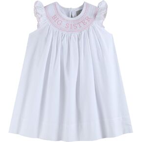 Lil cactus Toddler Girls White 'Big Sister' Smocked Bishop Dress