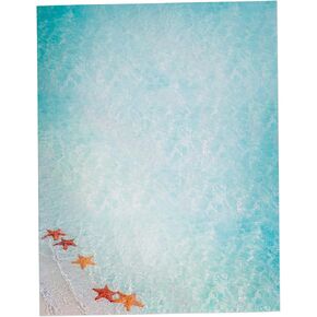 Starfish in the Sand Beach Stationary Paper - 60 Sheets - Tropical Printer Paper Ocean Letterhead for Party Invitations, Announcements, Letters, Flyers