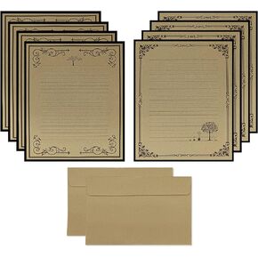NUIBY Total 72PCS Vintage Design Stationary Paper and Envelope Set - 48 Lined Letter Writing Stationary Paper with 24 Self-adhesive Envelopes