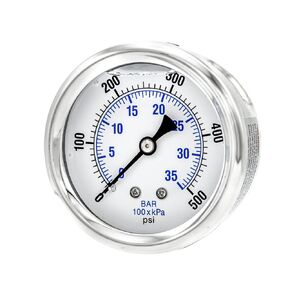 Liquid Filled Center Back Mount Pressure Gauge with 2.5" Dial, 0-500 PSI, 1/4" Male NPT Connection, Stainless Steel CASE and Bezel (1)