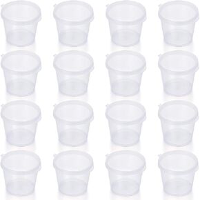 [100 Sets - 1 1/2 oz.] Plastic Disposable Portion Cups with Leak-Proof Lids, Souffle Cups, Jello Cups, Small Condiment Containers, Shot Cups, Dipping Sauce Cup, Salad Dressing Container, Cylinder