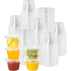 biocean Plastic Portion Cups with Lids (5.5oz-100CT) Jello Shot Cups with Lids Jello Shot Cups Condiment Cups Salad Dressing Containers for Jams, Honey, Sauce
