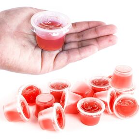 Super Z Outlet Mini Clear Plastic Jello Shot & Condiment Sauce Disposable Cups with Lids for Restaurants, Party Supplies, Dips, Souffle (1 Ounce, 125 Pack)