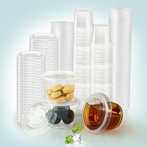 SUCITY 240 Sets - 1oz Plastic Condiment Cups with Lids, Portion Cups, 1oz Containers with Lids, Sauce Cups,Small Plastic Jello Shot Cups for Lunch, Party, Trips…