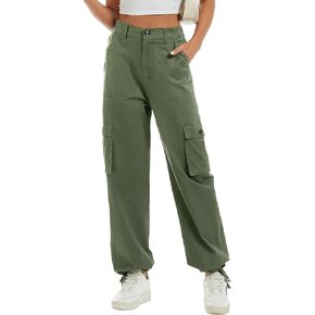 LOCUBE Women's High Waisted Wide Leg Cargo Hiking Pants Casual Tactical Style with 6 Pockets
