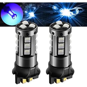 HONLEEX Error Free PW24W LED Bulb White,AC/DC 9-30V 1200LM PWY24W 12181NA 12174 12182 LED DRL Daytime Running Parking Light Turn Signal Light for Cars.2-Pack. (Blue)