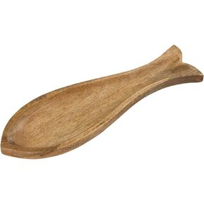 Creative Co-Op Carved Wood Fish Shaped Plate, Natural Dish Large