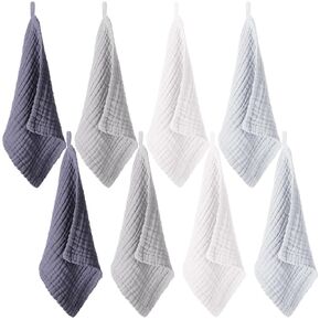 SmoothNovelty 8 Pcs Baby Washcloths for Newborn 12 x 12 Inch Muslin Face Towels Cotton Absorbent for Delicate Skin Soft Muslin Cloth Reusable Baby Registry as Shower Gift, 4 Colors (Light Color)
