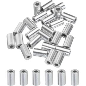 uxcell 3/16" 5mm Aluminum Crimping Loop Sleeve Single Round Ferrule for Wire Rope Cable Line End, Silver 25pcs