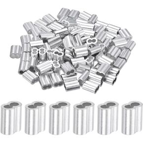 uxcell 3/32" 2.5mm Aluminum Crimping Loop Sleeve Double Ferrule for Wire Rope Cable Line End, Silver 100pcs