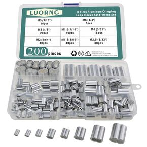 LUORNG 200PCS Double Cable Sleeve Kit Wire Rope Sleeve Aluminium Crimp Ring Sleeve Suitable for Chandelier Garden Line Fishing Line and Clothesline