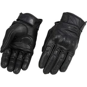 Milwaukee Leather MG7500 Men's Black Perforated Leather Gel Padded Palm Motorcycle Hand Gloves W/ 'Rubberized Hard Knuckle’ for Protection