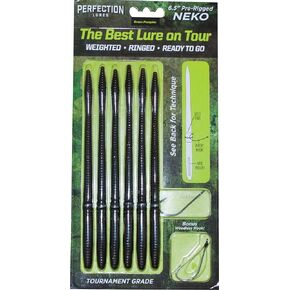 Perfection Lures 6 prerigged Nekos, Nail Weight Infused, Metallic o-Rings and 2 Size 1/0 Hooks - Green Pumpkin, NEKO1