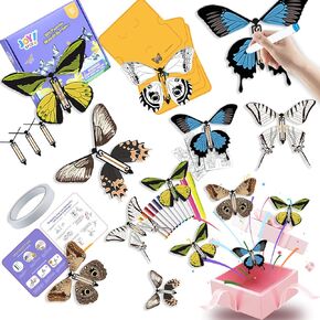 26Pcs DIY Painting Wind Up Butterfly Toy, Arts and Crafts for Kids Make Your Own Magic Flying Butterfly, Surprise Card Insert Rubber Band Butterfly, Party Favor Drawing Supplies Classroom for Boy Girl