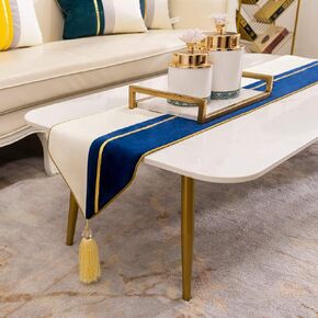 Avigers 12 x 59 Inch Decorative Luxury Grey White Gold Leather Striped Patchwork Velvet Table Runners with Tassels for Home Living Room Bedroom Art Decor Wedding