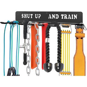 WIPHANY 8 Prongs Hook Heavy-Construction Wall-Mounted Organizer Multi-Purpose Steel Workout Gear Storage for Jump Ropes Lifting Belt Fitness Bands Barbells Carabiners Included Black Shut Up and Train