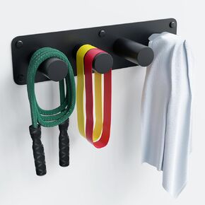 Lux Wall Mounted Home Gym Storage Rack Organizer - Durable Steel Gym Hooks - Powder Coat - All Hardware - Easy Install Gym Organization for Home Gym Equipment [21" L x 5.25" W x 5" D] - Black