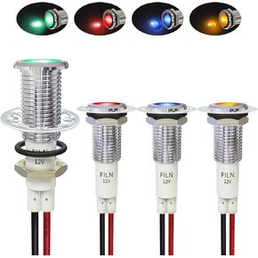 4 Pcs 10MM 12V 24V LED Indicator Light Metal Black Anodized Panel Lights Pilot Red Green Blue Yellow Signal Light([Black Anodized]12V-24V Red+Green+Yellow+Blue 4 Pcs)