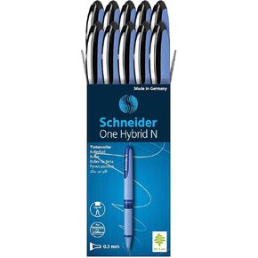 قلم Schneider One Hybrid N Rollerball، رأس إبرة هجين 0.3 مم، أسطوانة زرقاء فاتحة، حبر أسود، صندوق مكون من 10 أقلام (183401)