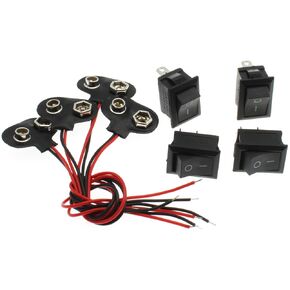 LBTODH 4SETS On/Off Mini Rocker Switchs AC 6A 250V 2 Pin with 9V Battery Clip Connector