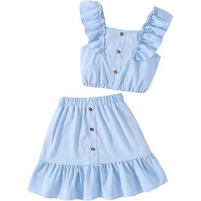 Floerns Girl's 2 Piece Outfit Buttoned Ruffle Tank Top and Elastic Waist Skirt Set