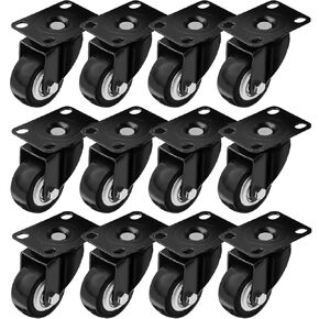 Online Best Service™ 12 Pack Swivel 2" Caster Wheels Rubber Base with Top Plate & Bearing Heavy Duty (12 Pack Without Brake)
