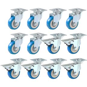 Online Best Service 12 Pack Caster Wheels Swivel Plate Casters On Blue Polyurethane Wheels PU