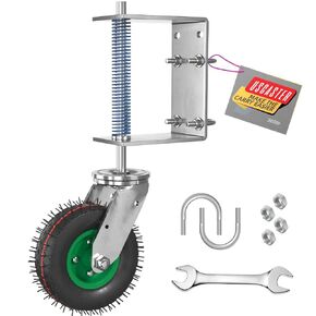 Fence Gate Wheel 6Inch Heavy Duty Spring-Loaded Gate Caster with Brake for Wooden Metal Tube&Swing Gate Inflatable Tire 250lb Capacity 360-Degree Rotation (8" Without Brake 350LB)