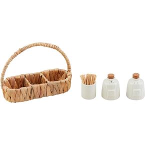 Mud Pie Hyacinth S and P Toothpick Holder, 4 1/2" x 5 1/2", TAN