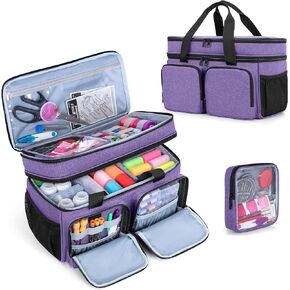 BAFASO Large Sewing Organizer Bag with an Individual Pouch and Detachable Dividers, 2 Layers Sewing Storage Bag for Sewing Supplies, Polka Dots