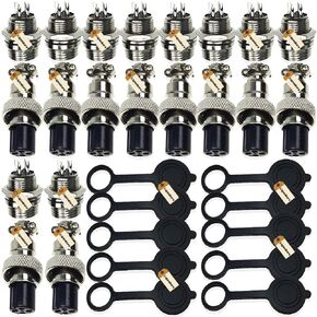 Lsgoodcare GX12-3 Metal Aviation Plug Kit 5A, Including 10Pairs 3 Pin 12MM Aviation Connectors Thread Male Female Panel Socket and 10Pcs Aviation Plugs Cap