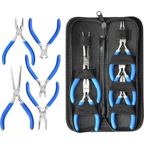 SOONAN 5 Pieces Mini Pliers, Long Lasting Tool Set Cable Cutters – Long Needle Nose, Long Nose, Nipper Bent Nose, End Cutting, Diagonal Cutting, Precision Pliers Set