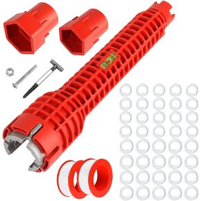 Faucet and Sink Installer,Multi-purpose Wrench (Nuts/Shut off valves/Strainer Baskets/Line&Faucet Nuts) for Toilet Bowl/Sink/Bathroom/Kitchen Plumbing-with 40 Washer Gasket and 2 Thread Seal Tape