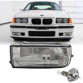 DEPO E36 Fog Lights - Stock Replacement Front Bumper Fog Lamps Assemblies Compatible with 1992-1999 BMW E36 3 Series 2D Coupe/Convertible/Hatchback/ 4D Sedan including M3 (Left + Right, w/ H1 Bulbs)