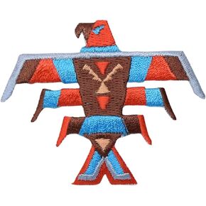 Turquoise Indian Bird Totem Pole Iron on Embroidered Patch