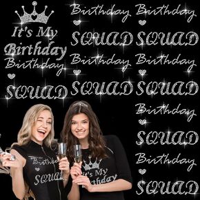 Outus 8 Pieces Birthday Squad Iron on Transfers Rhinestone Heat Transfer Decals It's My Birthday Rhinestone Bling Patch DIY Birthday Party Iron on Stickers for Women Girls Tank Top Shirts Decoration