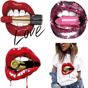 Lip Iron On Transfer for Clothing 3 Pcs Large Size Red Lip Valentines Iron On Patches Sticker T-Shirt Patches for Clothes Sexy Lips Heat Transfer for Washable Applique Clothing Decorations