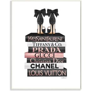 Stupell Industries Elegant Black Bow Heals on Glam Designer Bookstack Wall Art, 16 x 20, White