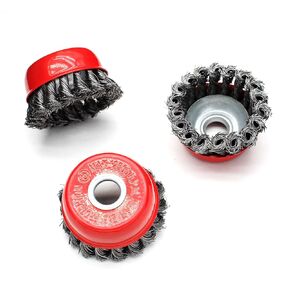 Anmeilexst 3" Heavy-Duty Knotted Twisted Bowl Brush, Cup Power Brush, Flat Head Set Angle Grinder Rust Paint Wire Brush, Center Hole Diameter 0.6", 3 Pcs