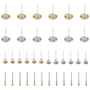 Aracombie 36 Pack Wire Wheel Brush Set, 1/8 Inch Shank Pure Brass and Stainless Steel Brush Kit Rotary Buffing Brush Wheel, Rust Removal Tool Set, Wire Pen Brush + Bowl-Shape Brushes + T-Shape Brushes