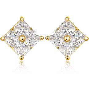 Cubic Zirconia Earrings Studs Cz Diamond Stud Earrings For Women Men 18k White Gold Plated Square Sterling Silver Earrings Small Minimalist Cubic Zircon Studs Hypoallergenic Jewelry Gift