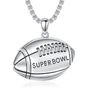 PELOVNY Hockey Basketball Baseball Soccer Football Necklace S925 Sterling Silver Sports Pendant Necklace Sports Jewelry Gifts for Men Women