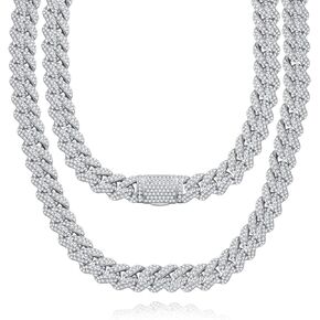 （59.8CTTW-66.5CTTW）Moissanite Cuban Link Chain Necklace 14K Gold Plated Sterling Silver Round Cut 2.3MM D Color VVS1 Moissanites Diamond Classic Hip-Hop Iced Out Miami Link Chain for Men Women