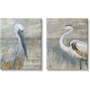 Stupell Industries Sea Birds Abstract Beach 2pc Set Canvas Wall Art, Design by Paul Brent, Gallery Wrapped Canvas, 16 x 20