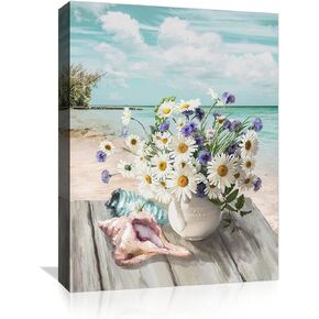 HGTUSJHC Sea Turtle Bathroom Wall Decor Modern Canvas Ocean Theme Painting Pictures Art Framed Artwork for Bedroom Home Office Kitchen Rustic Green Decoration Size 14x14, Blue and Green