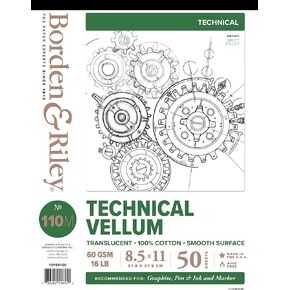 Borden & Riley 8.5" x 11" #110M Technical Vellum Pad, 16 lb. 100% Rag, 50 Sheets, 1 Pad Each